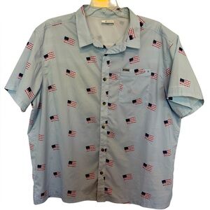 Columbia PFG Omni-Shade American Flag Button down Shirt XXL Light Blue